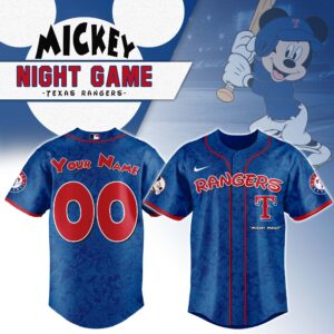 Texas Rangers x Disney Mickey Mouse Night Game Personalized Custom Jersey