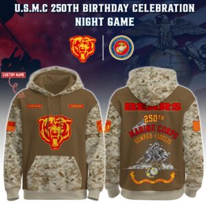 Chicago Bears x 250th Birthday US Marine Corps U.S.M.C Personalized Custom Unisex Hoodie