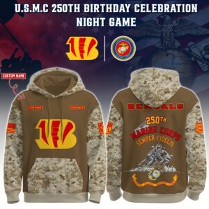 Cincinnati Bengals x 250th Birthday US Marine Corps U.S.M.C Personalized Custom Unisex Hoodie
