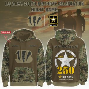 Cincinnati Bengals x 250th Birthday US Army Personalized Custom Unisex Hoodie