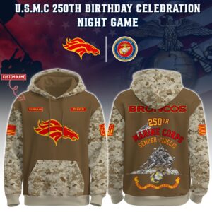 Denver Broncos x 250th Birthday US Marine Corps U.S.M.C Personalized Custom Unisex Hoodie