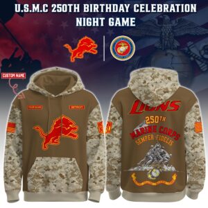 Detroit Lions x 250th Birthday US Marine Corps U.S.M.C Personalized Custom Unisex Hoodie