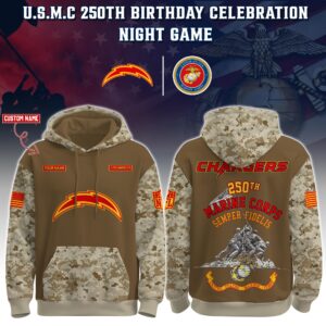 Los Angeles Chargers x 250th Birthday US Marine Corps U.S.M.C Personalized Custom Unisex Hoodie