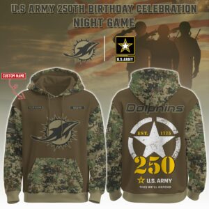 Miami Dolphins x 250th Birthday US Army Personalized Custom Unisex Hoodie