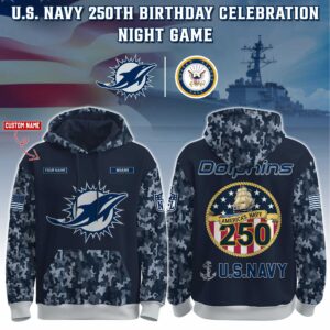 Miami Dolphins x 250th Birthday US Navy Personalized Custom Unisex Hoodie