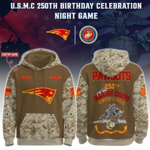 New England Patriots x 250th Birthday US Marine Corps U.S.M.C Personalized Custom Unisex Hoodie