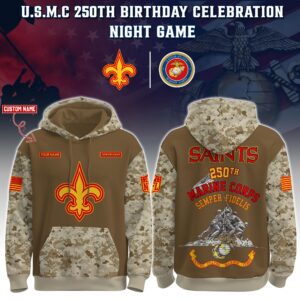 New Orleans Saints x 250th Birthday US Marine Corps U.S.M.C Personalized Custom Unisex Hoodie