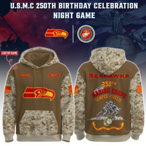 Seattle Seahawks x 250th Birthday US Marine Corps U.S.M.C Personalized Custom Unisex Hoodie